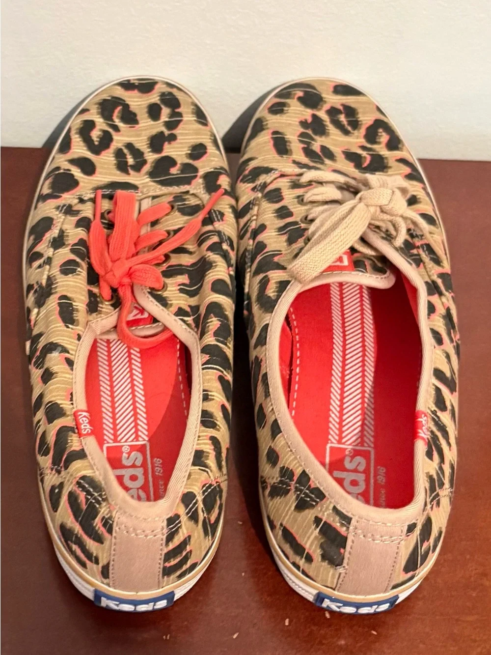 KEDS Women's Champion Tan Leopard Printed Lace-up Sneakers size US 9.5